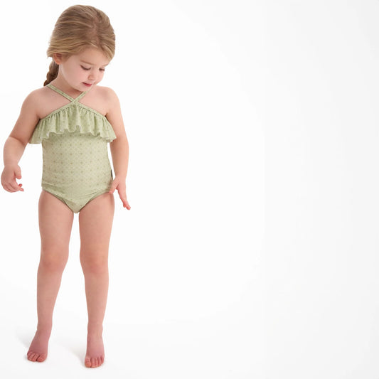1-Pc Eyelet Floral Print UPF 50+ Swimsuit