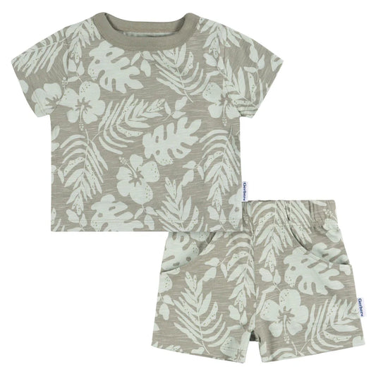 2-Piece Tropical Leaves T-Shirt and Shorts Set