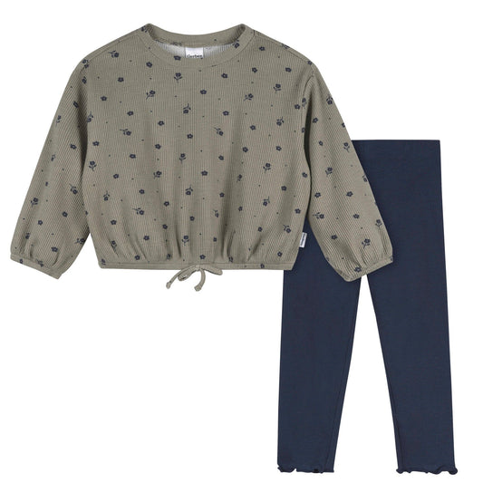 2-Pcs Green Floral Top and Legging Set