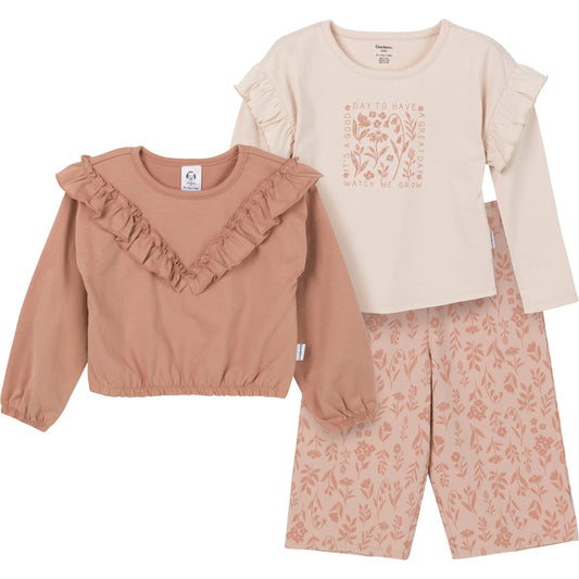 3-Piece Tan Floral Tops and Pants