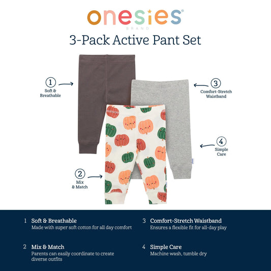 3-Pack Baby Neutral Pumpkins Active Pants
