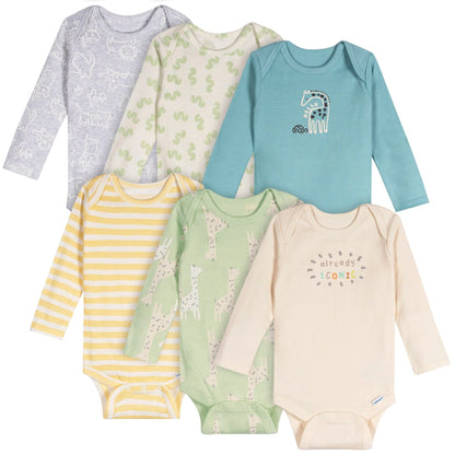 6-Pack Baby Neutral Giraffes Long Sleeve Onesies⁠® Bodysuits