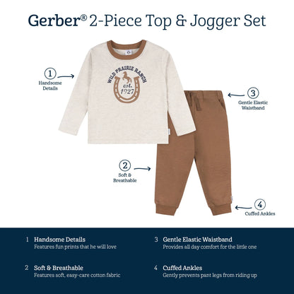 2-Pcs Boys Western Horse Ranch Top and Jogger Set