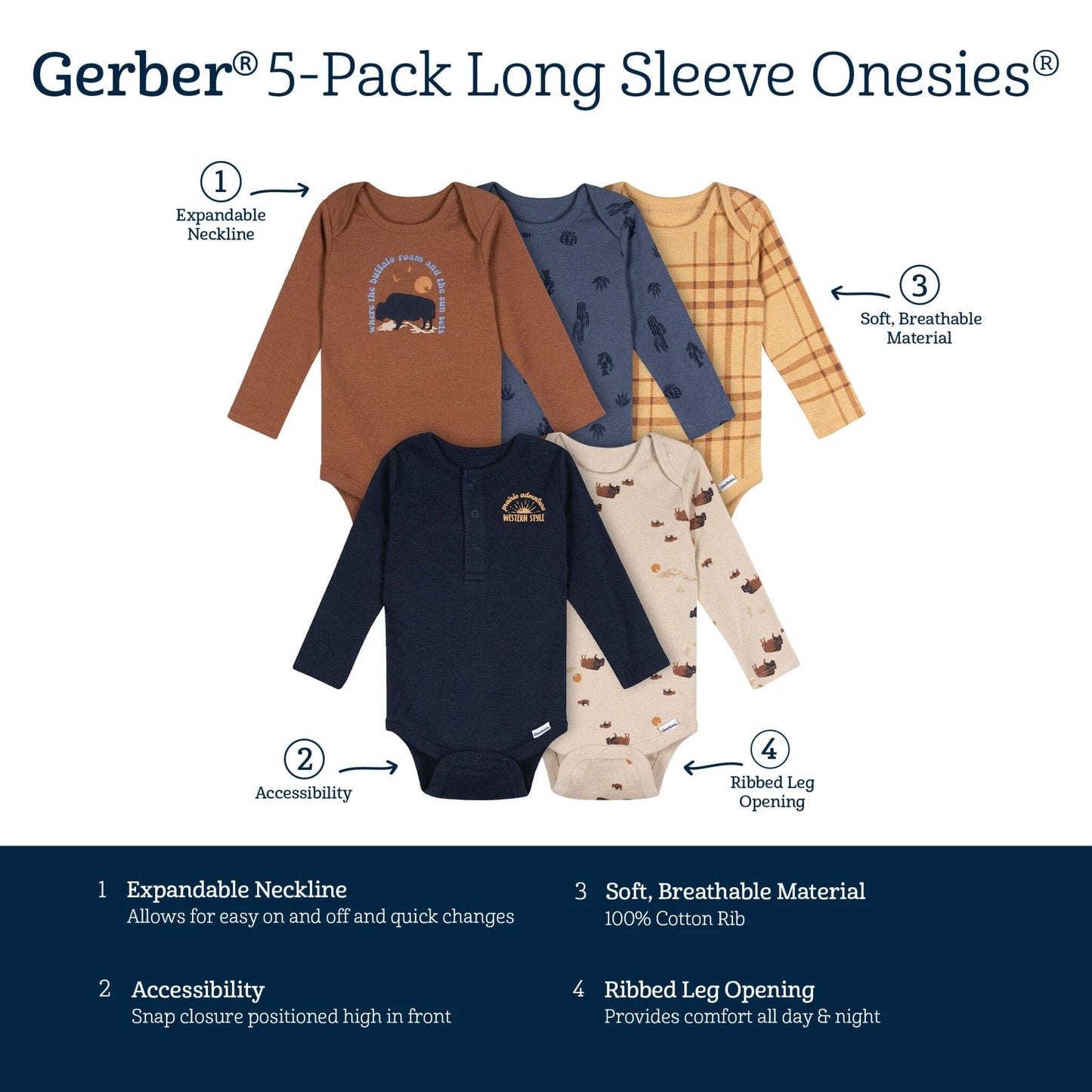 5-Pack Baby Boys Buffalo Long Sleeve Bodysuits